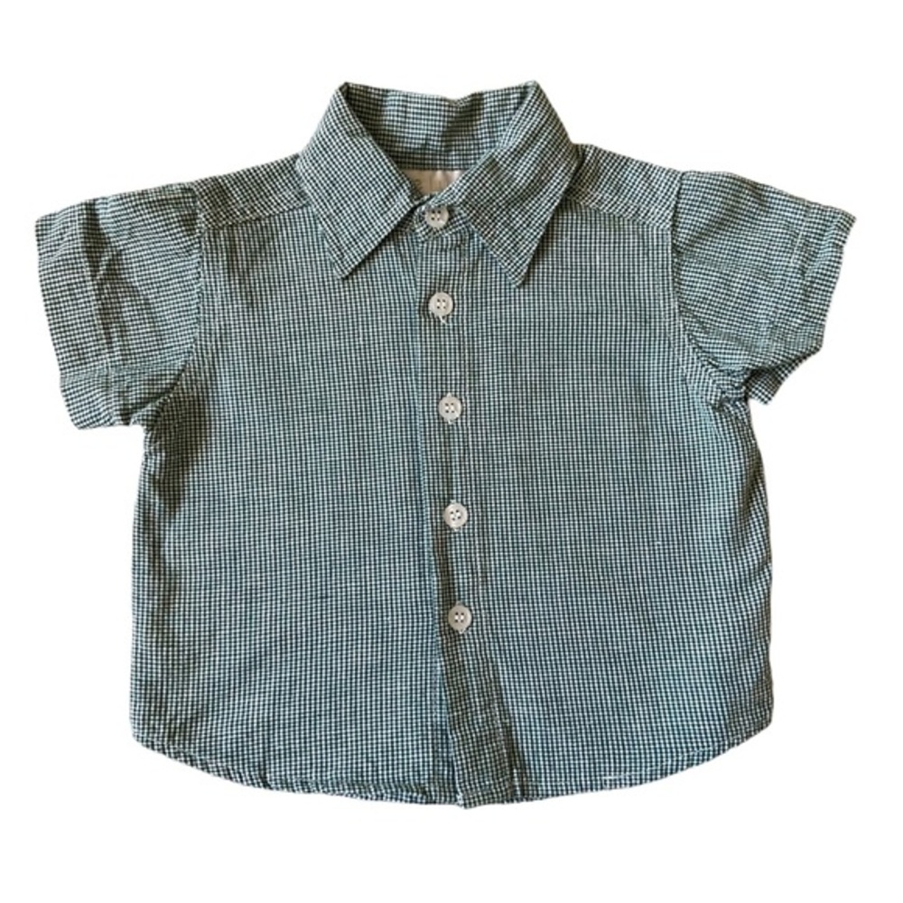 VINTAGE BALUGA NEW YORK Green White Shirt Button Up Down Dress Collared Gingham